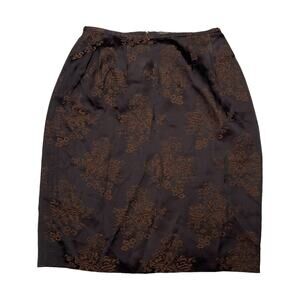 Tahari Vintage Jacquard Floral Pencil Skirt Lined Back Zip Brown Womens 2